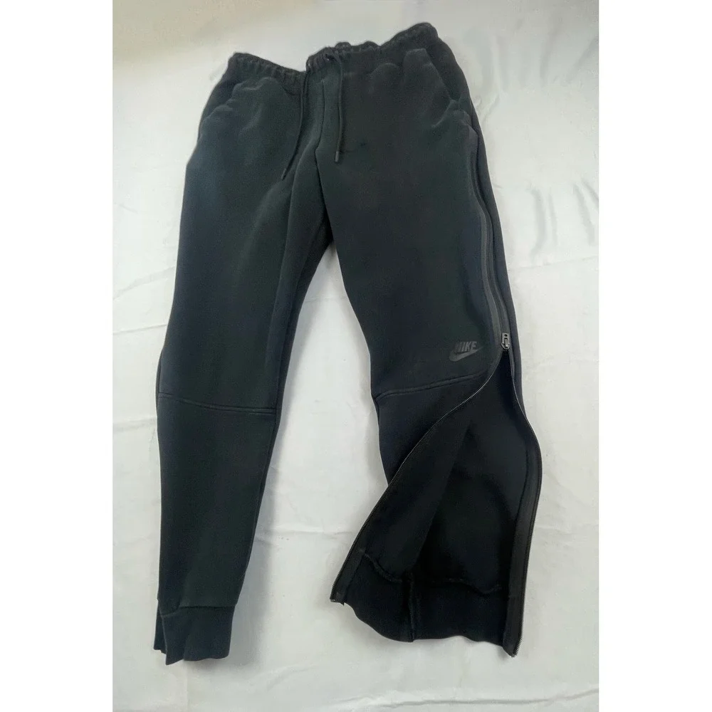 Nike Tech Fleece Joggers Mens Black Tapered Sweatpants Side Zip Pocket Pinhole